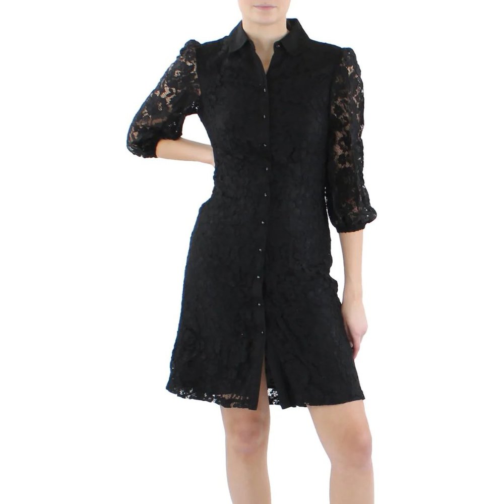 NANETTE LEPORE Womens Lace Mini Shirtdress in Very Black